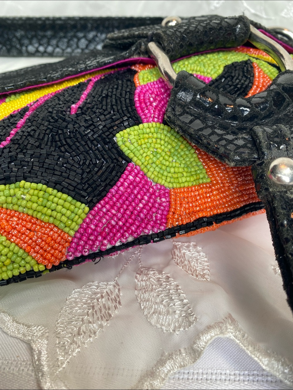 Vintage Christiana Black Beaded Shoulder Bag Multicolor Floral Embroidery - Picture 4 of 8